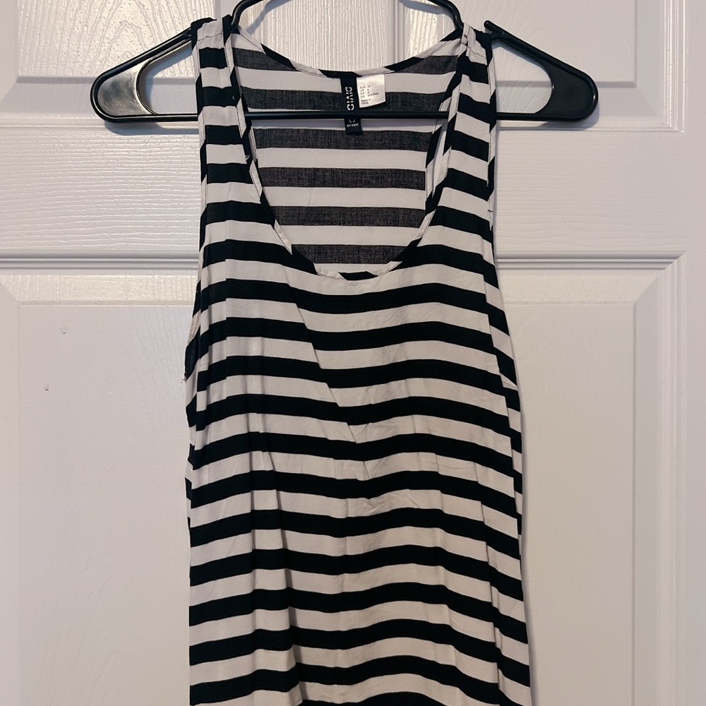 Divided Black and White Striped Tank Top